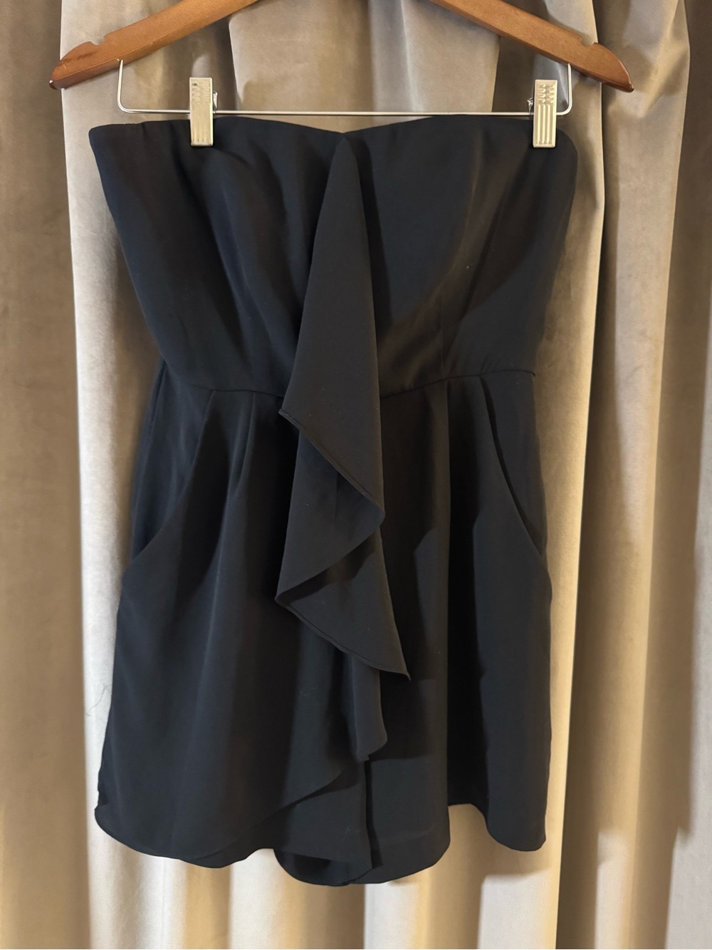 BCBGMaxAzria RUNWAY Strapless Black Ruffle-Front Dress - Picture 2 of 4